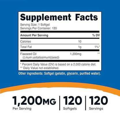 Nutricost Leinöl 1200 mg, 120 Weichkapseln – GMO-frei, glutenfrei