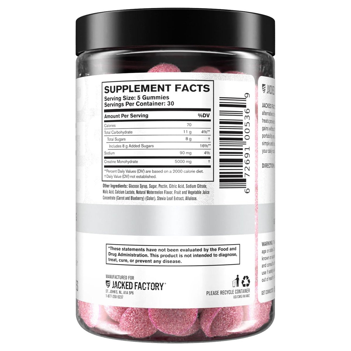 Jacked Factory Creatin-Monohydrat Gummibärchen – 5g Tagesdosis (1g pro Gummibärchen) – Vegan, reisefreundlich, drittanbietergetestet – 150 Gummibärchen, Wassermelone