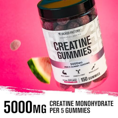 Jacked Factory Creatin-Monohydrat Gummibärchen – 5g Tagesdosis (1g pro Gummibärchen) – Vegan, reisefreundlich, drittanbietergetestet – 150 Gummibärchen, Wassermelone