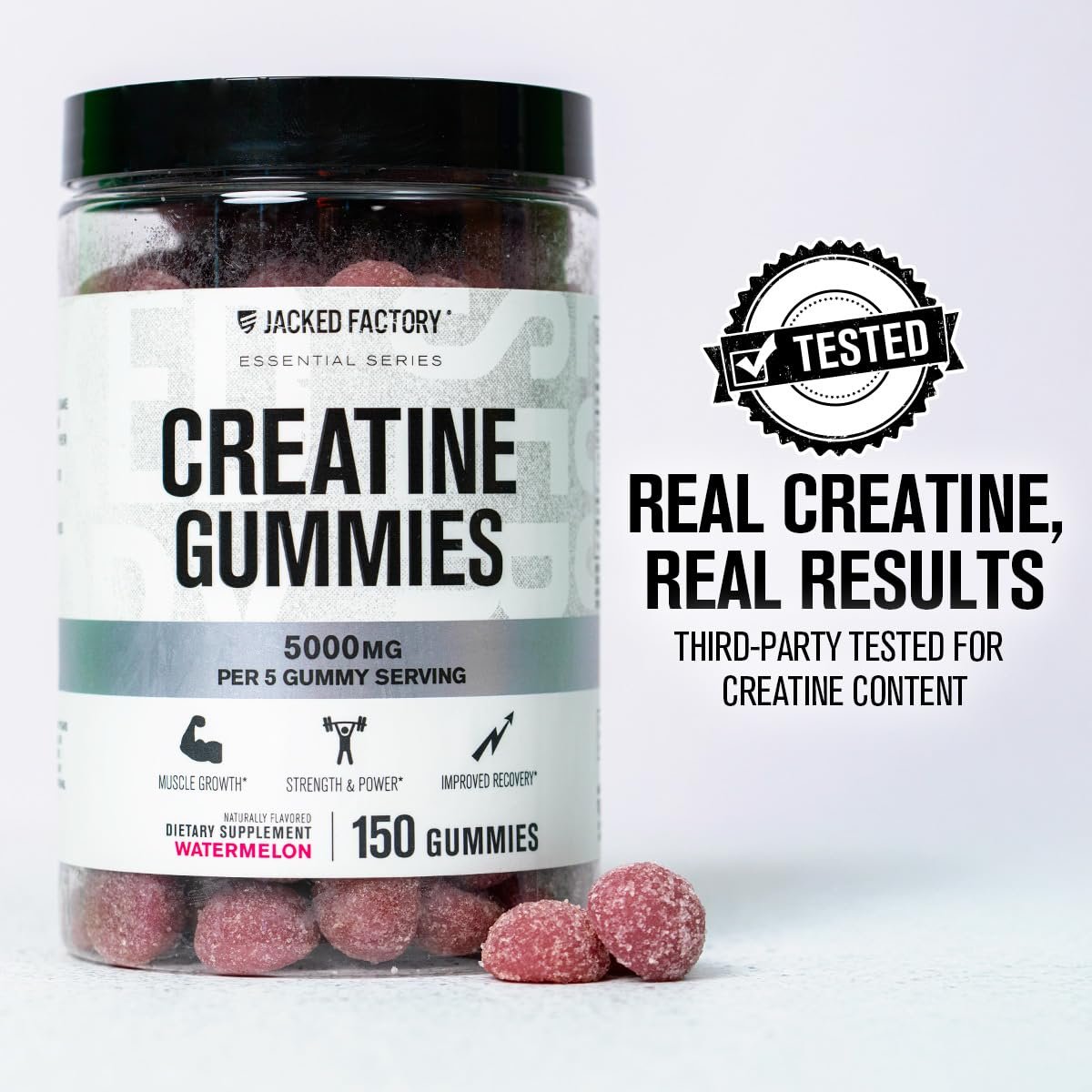 Jacked Factory Creatin-Monohydrat Gummibärchen – 5g Tagesdosis (1g pro Gummibärchen) – Vegan, reisefreundlich, drittanbietergetestet – 150 Gummibärchen, Wassermelone