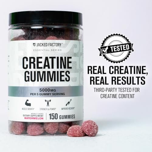 Jacked Factory Creatin-Monohydrat Gummibärchen – 5g Tagesdosis (1g pro Gummibärchen) – Vegan, reisefreundlich, drittanbietergetestet – 150 Gummibärchen, Wassermelone