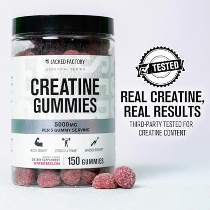 Jacked Factory Creatin-Monohydrat Gummibärchen – 5g Tagesdosis (1g pro Gummibärchen) – Vegan, reisefreundlich, drittanbietergetestet – 150 Gummibärchen, Wassermelone