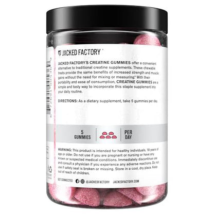 Jacked Factory Creatine Gummies 5g Tagesdosis (1g pro Gummy) - Kreatin Gummibärchen für Männer und Frauen, vegan-freundlich, reisefreundlich, drittanbietergetestet - 150 Gummibärchen, Blaue Himbeere