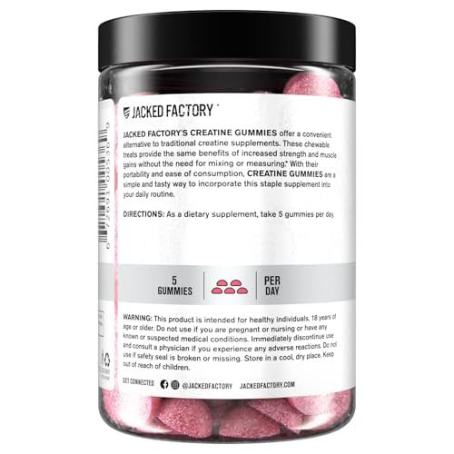 Jacked Factory Creatin-Monohydrat Gummibärchen – 5g Tagesdosis (1g pro Gummibärchen) – Vegan, reisefreundlich, drittanbietergetestet – 150 Gummibärchen, Wassermelone
