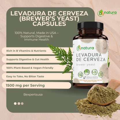 B-Experts Levadura De Cerveza – 1500 mg pro Portion, 90 Veggie-Kapseln – 100 % natürliches Nährstoff-Kraftpaket für Verdauung & Immunsystem | Nahrungsergänzungsmittel