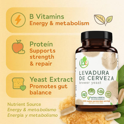 B-Experts Levadura De Cerveza – 1500 mg pro Portion, 90 Veggie-Kapseln – 100 % natürliches Nährstoff-Kraftpaket für Verdauung & Immunsystem | Nahrungsergänzungsmittel