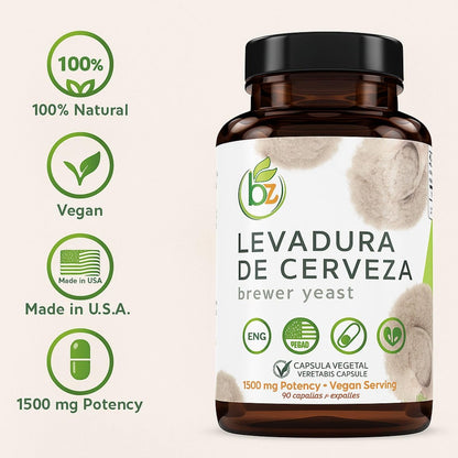 B-Experts Levadura De Cerveza – 1500 mg pro Portion, 90 Veggie-Kapseln – 100 % natürliches Nährstoff-Kraftpaket für Verdauung & Immunsystem | Nahrungsergänzungsmittel