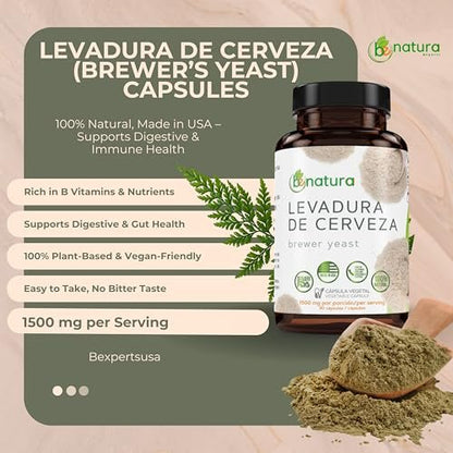 B-Experts Levadura De Cerveza – 1500 mg pro Portion, 90 Veggie-Kapseln – 100 % natürliches Nährstoff-Kraftpaket für Verdauung & Immunsystem | Nahrungsergänzungsmittel