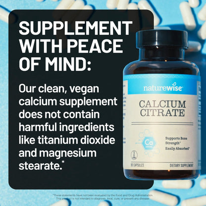 NatureWise Calcium Citrat 500mg Kapseln – Nahrungsergänzung für Knochengesundheit – Leicht verdaulich & absorbierbar – Vegan, Nicht-GVO, Glutenfrei – 90 Kapseln (30-Tage-Vorrat)