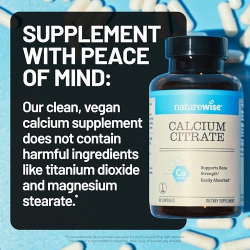 NatureWise Calcium Citrat 500mg Kapseln – Nahrungsergänzung für Knochengesundheit – Leicht verdaulich & absorbierbar – Vegan, Nicht-GVO, Glutenfrei – 90 Kapseln (30-Tage-Vorrat)