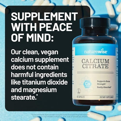 NatureWise Calcium Citrat 500mg Kapseln – Nahrungsergänzung für Knochengesundheit – Leicht verdaulich & absorbierbar – Vegan, Nicht-GVO, Glutenfrei – 90 Kapseln (30-Tage-Vorrat)