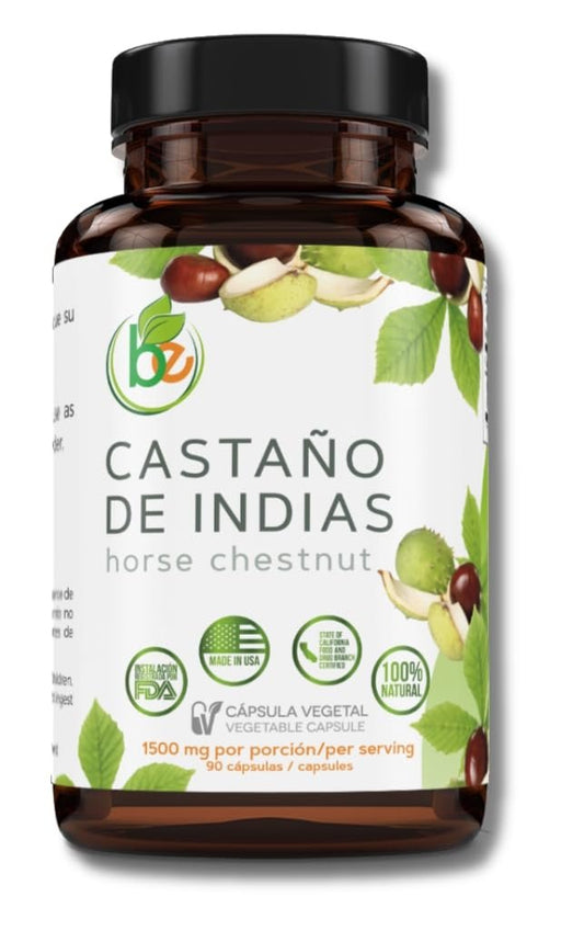 Castaño de Indias (Rosskastanie) Kapseln – 1500 mg pro Portion, 90 vegane Kapseln, 100% natürliches Premium-Nahrungsergänzungsmittel, Hergestellt in den USA – Unterstützt Kreislauf- und Venengesundheit