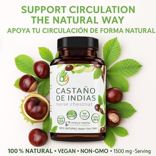 Castaño de Indias (Rosskastanie) Kapseln – 1500 mg pro Portion, 90 vegane Kapseln, 100% natürliches Premium-Nahrungsergänzungsmittel, Hergestellt in den USA – Unterstützt Kreislauf- und Venengesundheit