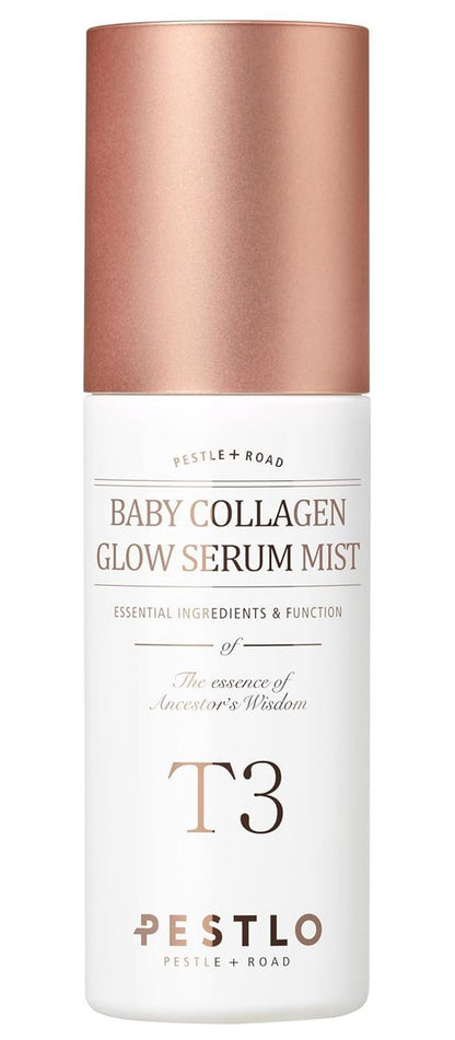PESTLO T3 Baby Collagen Glow Serum Mist Spray für koreanische Glashaut – 75,4 % Reallagen/T3 Vegan Collagen, PDRN, Phyto-Amino Acid Complex, Voluform für Elastizität, Strahlkraft & Festigkeit, 50 ml