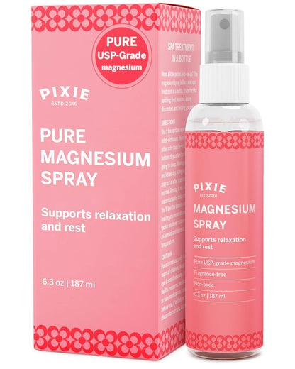 Pixie Pure Magnesium Öl-Spray für Füße & Körper – USP-Qualität Magnesiumchlorid – Schnell einziehendes, nicht-toxisches Topical-Spray – Spa-Qualität Muskelunterstützung & Entspannung für die Intimpflege (6,3 Unzen)