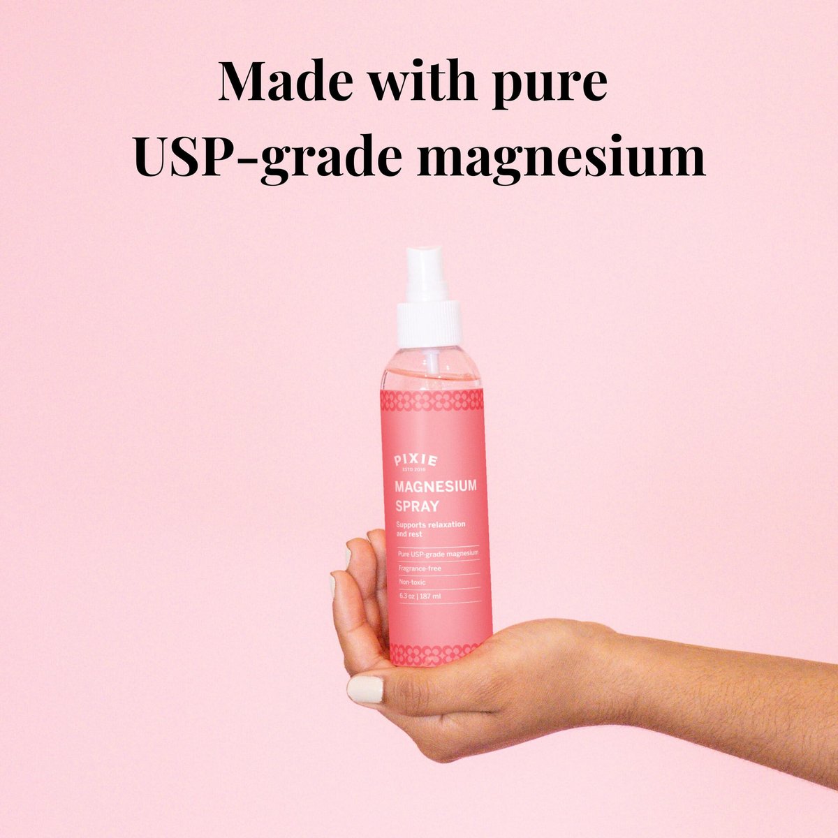 Pixie Pure Magnesium Öl-Spray für Füße & Körper – USP-Qualität Magnesiumchlorid – Schnell einziehendes, nicht-toxisches Topical-Spray – Spa-Qualität Muskelunterstützung & Entspannung für die Intimpflege (6,3 Unzen)