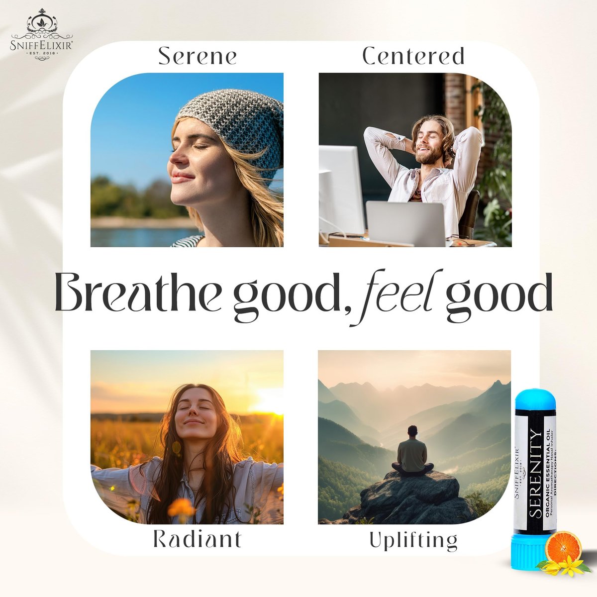 Serenity Stress Relief Aromatherapie Nasal Stick Vapor Inhaler für Ruhe & Selbstfürsorge – Hergestellt in den USA mit Bio-Zitrus-Ölen – Stressabbau-Geschenk