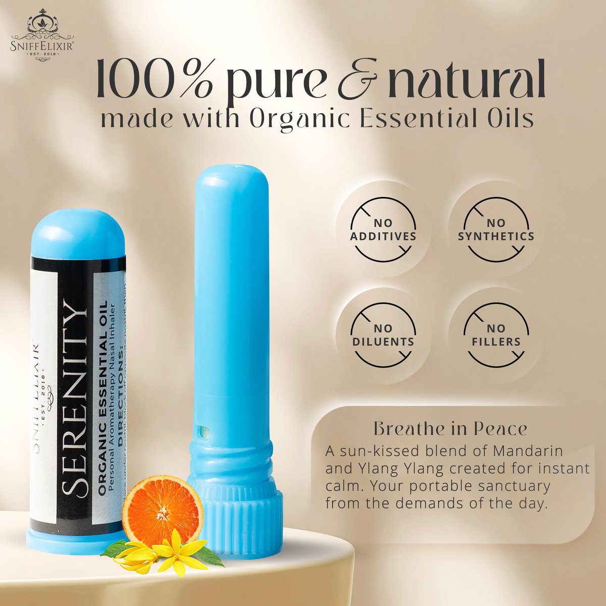 Serenity Stress Relief Aromatherapie Nasal Stick Vapor Inhaler für Ruhe & Selbstfürsorge – Hergestellt in den USA mit Bio-Zitrus-Ölen – Stressabbau-Geschenk