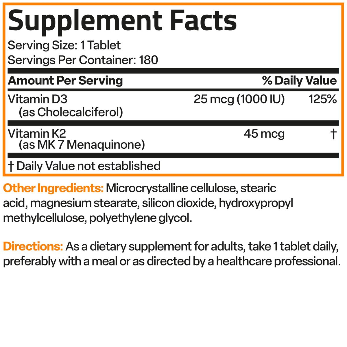Bronson Vitamin K2 (MK7) mit D3 – Niedrige Dosis: 45 µg K2 & 1000 IE D3 – Tägliche Erhaltungsdosis – 2-in-1-Formel – Non-GMO, 180 Mini-Tabletten