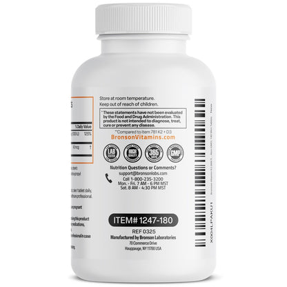 Bronson Vitamin K2 (MK7) mit D3 – Niedrige Dosis: 45 µg K2 & 1000 IE D3 – Tägliche Erhaltungsdosis – 2-in-1-Formel – Non-GMO, 180 Mini-Tabletten