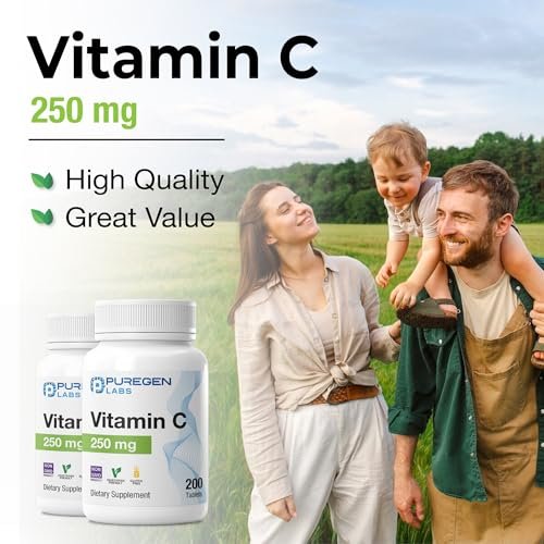 Puregen Labs Vitamin C 250 mg – Unterstützt ein gesundes Immunsystem & antioxidativen Schutz | Nicht-GVO | Glutenfrei – 200 Tabletten