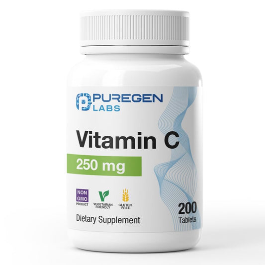 Puregen Labs Vitamin C 250 mg – Unterstützt ein gesundes Immunsystem & antioxidativen Schutz | Nicht-GVO | Glutenfrei – 200 Tabletten