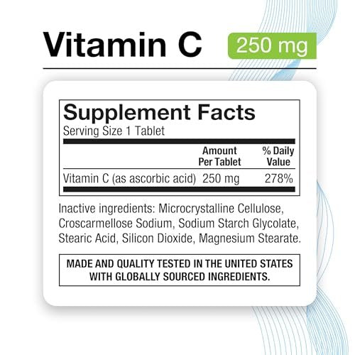 Puregen Labs Vitamin C 250 mg – Unterstützt ein gesundes Immunsystem & antioxidativen Schutz | Nicht-GVO | Glutenfrei – 200 Tabletten