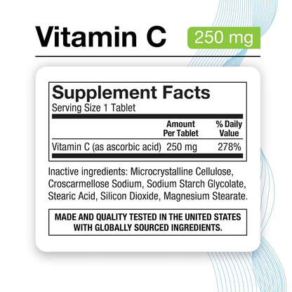 Puregen Labs Vitamin C 250 mg – Unterstützt ein gesundes Immunsystem & antioxidativen Schutz | Nicht-GVO | Glutenfrei – 200 Tabletten