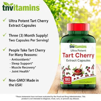 Tart Cherry Kapseln 400 mg mit 30:1 Extrakt pro Portion - 180 Kapseln | Hochwirksamer Sauerkirsch-Extrakt für Gelenke, Schlaf & Erholung* | Reich an Antioxidantien | Ohne Gentechnik | Hergestellt in den USA!