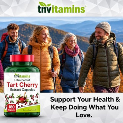 Tart Cherry Kapseln 400 mg mit 30:1 Extrakt pro Portion - 180 Kapseln | Hochwirksamer Sauerkirsch-Extrakt für Gelenke, Schlaf & Erholung* | Reich an Antioxidantien | Ohne Gentechnik | Hergestellt in den USA!