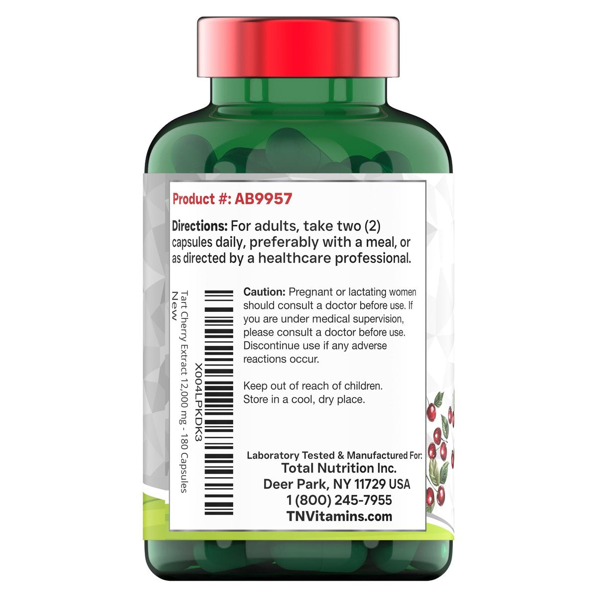 Tart Cherry Kapseln 400 mg mit 30:1 Extrakt pro Portion - 180 Kapseln | Hochwirksamer Sauerkirsch-Extrakt für Gelenke, Schlaf & Erholung* | Reich an Antioxidantien | Ohne Gentechnik | Hergestellt in den USA!