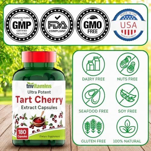 Tart Cherry Kapseln 400 mg mit 30:1 Extrakt pro Portion - 180 Kapseln | Hochwirksamer Sauerkirsch-Extrakt für Gelenke, Schlaf & Erholung* | Reich an Antioxidantien | Ohne Gentechnik | Hergestellt in den USA!