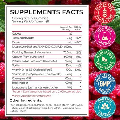 Xytora Magnesium Glycinat Gummies 600mg – Hochabsorbierend mit L-Threonat, Calcium, Vitamin B6 & D3, Zuckerfrei für Erwachsene & Kinder, Entspannung & Nachtruhe (120 Stück)