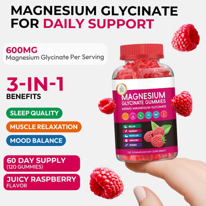 Xytora Magnesium Glycinat Gummies 600mg – Hochabsorbierend mit L-Threonat, Calcium, Vitamin B6 & D3, Zuckerfrei für Erwachsene & Kinder, Entspannung & Nachtruhe (120 Stück)