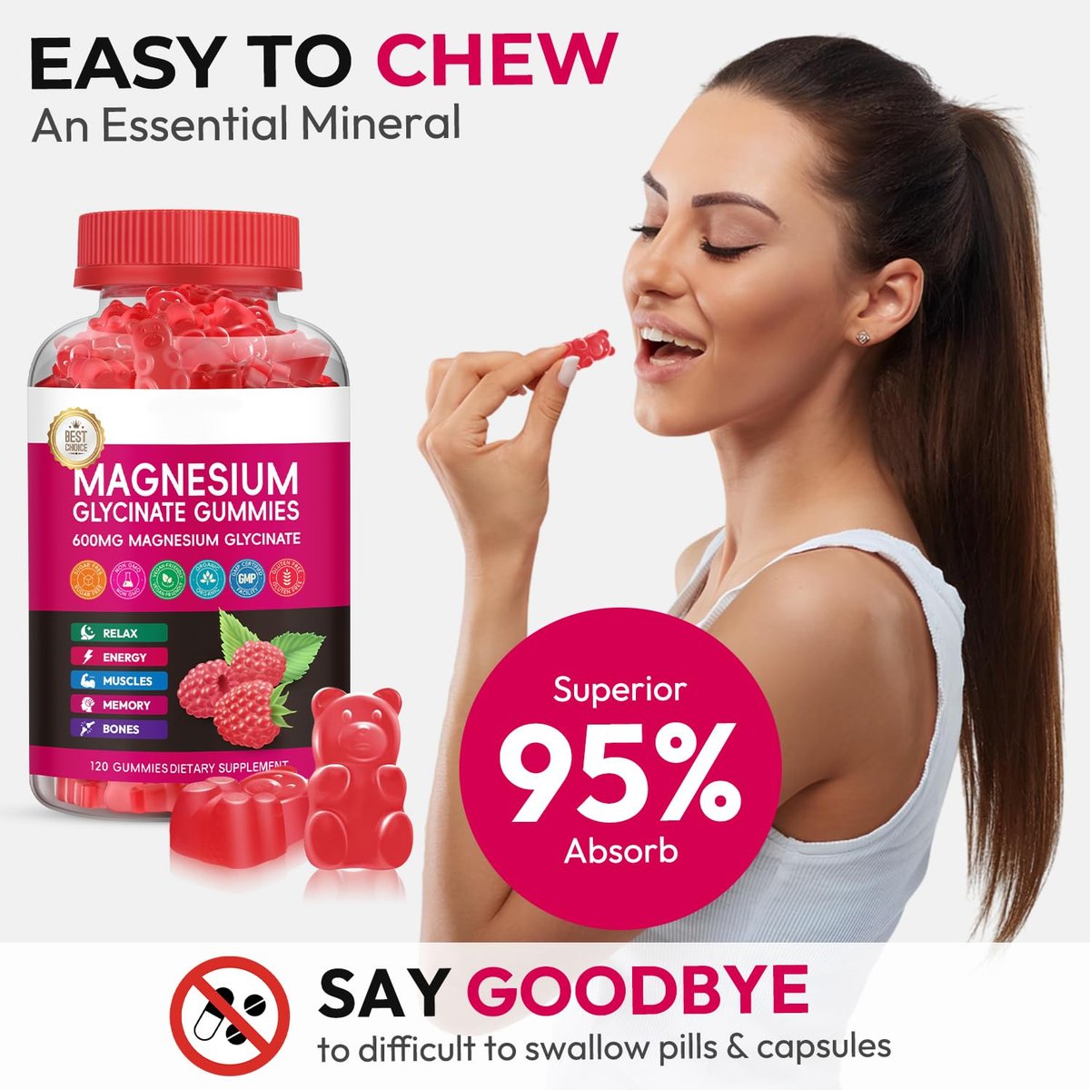 Xytora Magnesium Glycinat Gummies 600mg – Hochabsorbierend mit L-Threonat, Calcium, Vitamin B6 & D3, Zuckerfrei für Erwachsene & Kinder, Entspannung & Nachtruhe (120 Stück)