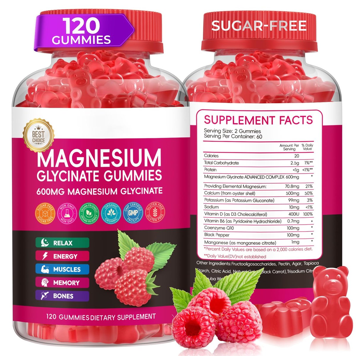 Xytora Magnesium Glycinat Gummies 600mg – Hochabsorbierend mit L-Threonat, Calcium, Vitamin B6 & D3, Zuckerfrei für Erwachsene & Kinder, Entspannung & Nachtruhe (120 Stück)
