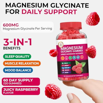 Xytora Magnesium Glycinat Gummies 600mg – Hochabsorbierend mit L-Threonat, Calcium, Vitamin B6 & D3, Zuckerfrei für Erwachsene & Kinder, Entspannung & Nachtruhe (120 Stück)