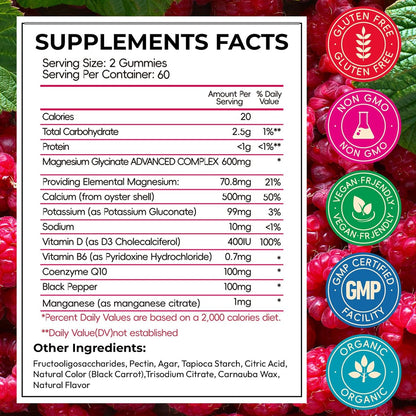 Xytora Magnesium Glycinat Gummies 600mg – Hochabsorbierend mit L-Threonat, Calcium, Vitamin B6 & D3, Zuckerfrei für Erwachsene & Kinder, Entspannung & Nachtruhe (120 Stück)
