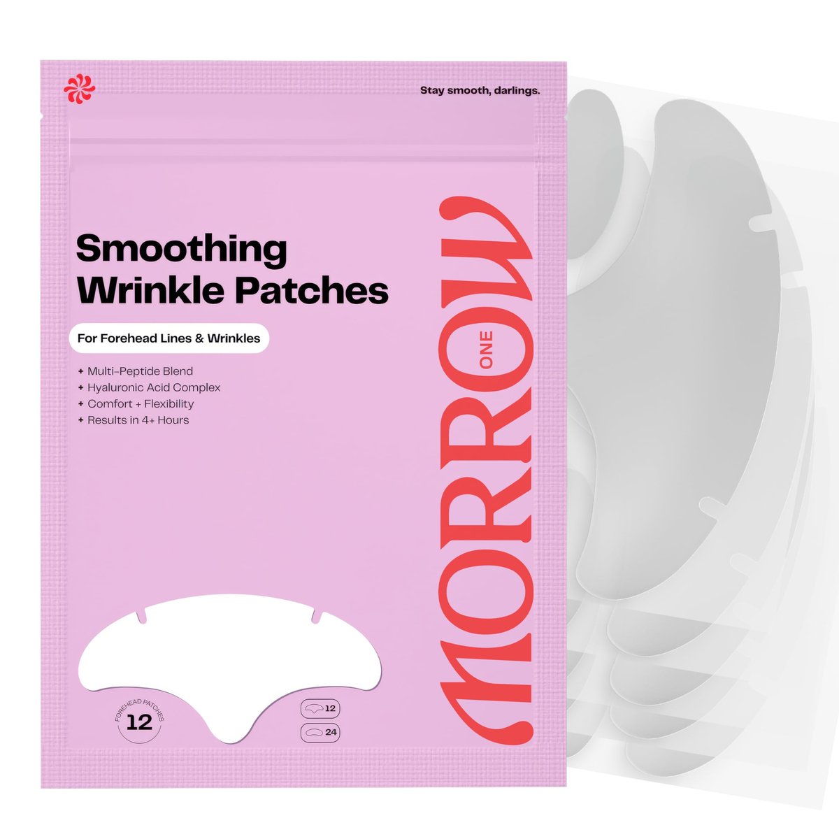 Morrow One – Peptid-Infused Glättende Stirnfaltenpflaster – Über-Nacht-Pflaster zur Glättung von feinen Linien und Falten, Anti-Aging-Aufkleber für die Stirn, inklusive Bonus-Lachfaltenpflaster (36 Stück)