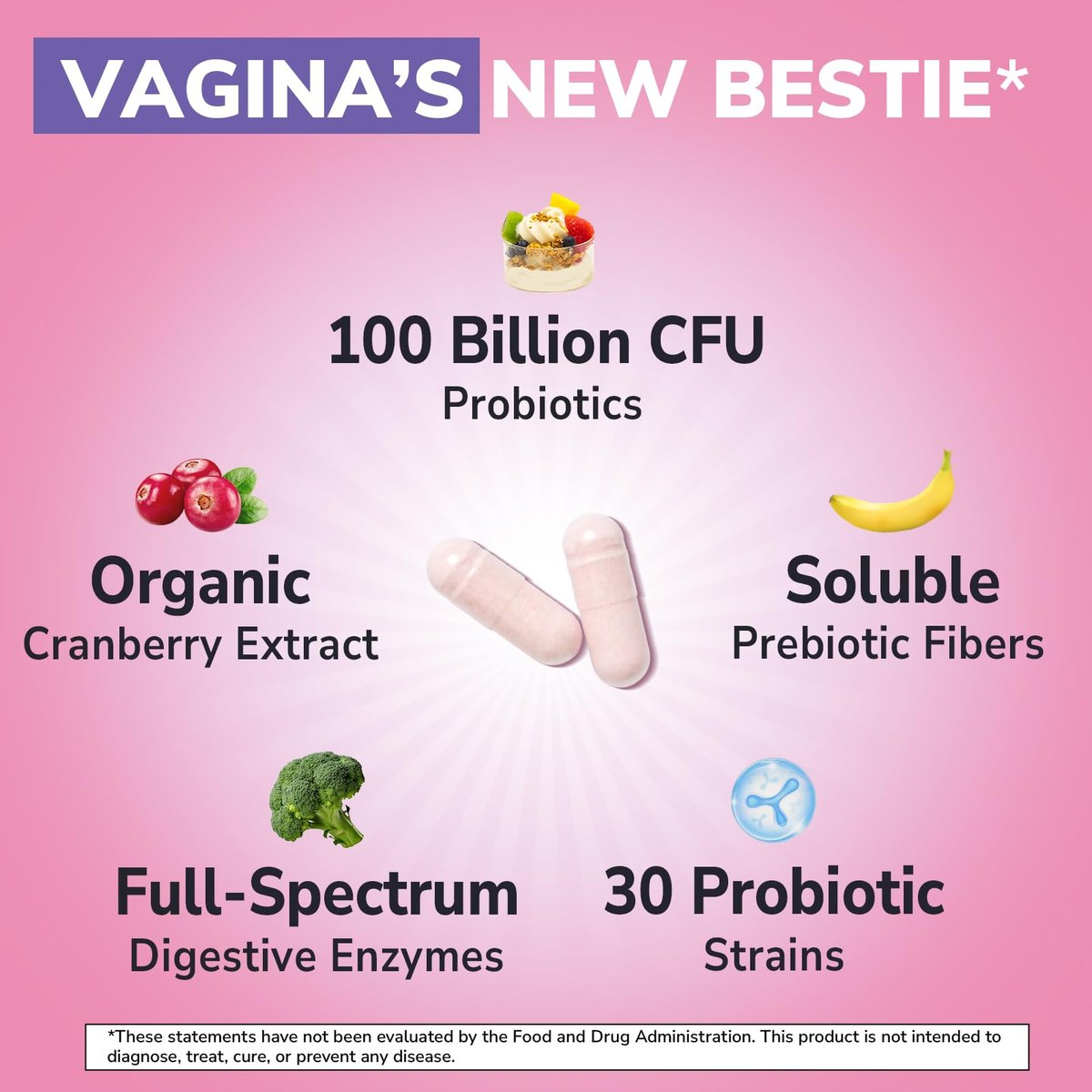 Vitalibre Probiotika für Frauen – 30 Stämme, 100 Milliarden KBE, vaginale Probiotika mit Verdauungsenzymen, Präbiotika & Cranberry für die Gesundheit der Harnwege, pH-Gleichgewicht, 30 vegane Kapseln
