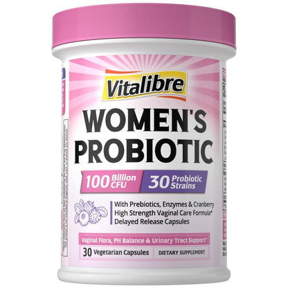Vitalibre Probiotika für Frauen – 30 Stämme, 100 Milliarden KBE, vaginale Probiotika mit Verdauungsenzymen, Präbiotika & Cranberry für die Gesundheit der Harnwege, pH-Gleichgewicht, 30 vegane Kapseln