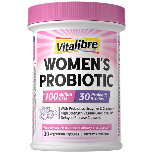 Vitalibre Probiotika für Frauen – 30 Stämme, 100 Milliarden KBE, vaginale Probiotika mit Verdauungsenzymen, Präbiotika & Cranberry für die Gesundheit der Harnwege, pH-Gleichgewicht, 30 vegane Kapseln