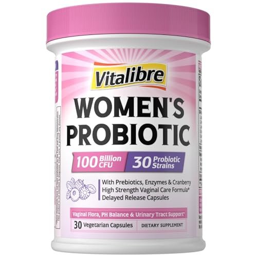 Vitalibre Probiotika für Frauen – 30 Stämme, 100 Milliarden KBE, vaginale Probiotika mit Verdauungsenzymen, Präbiotika & Cranberry für die Gesundheit der Harnwege, pH-Gleichgewicht, 30 vegane Kapseln