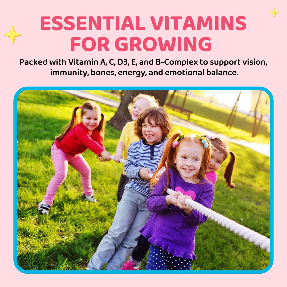 Hovika Magnesium Gummis für Kinder - Magnesiumglycinat mit L-Theanin, Kamille & Multivitaminen für Schlaf, Ruhe & Konzentration - Erdbeer-Banane gefüllte Gummis 60 Stück