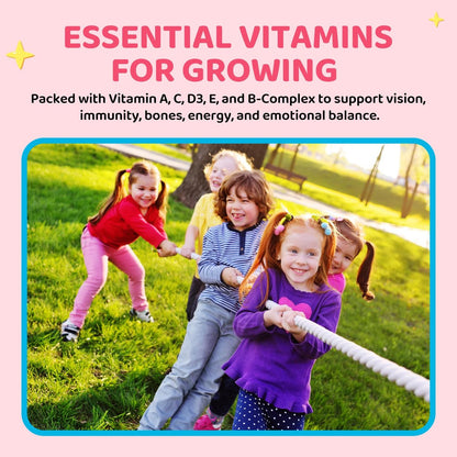 Hovika Magnesium Gummis für Kinder - Magnesiumglycinat mit L-Theanin, Kamille & Multivitaminen für Schlaf, Ruhe & Konzentration - Erdbeer-Banane gefüllte Gummis 60 Stück