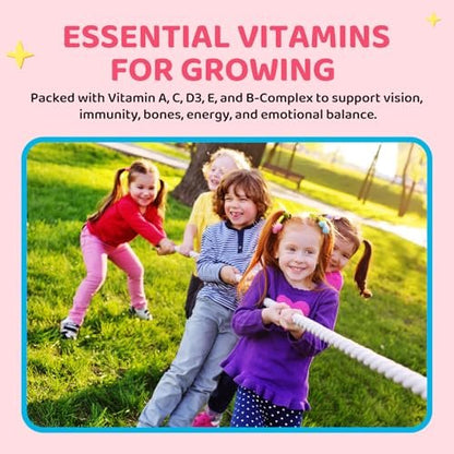 Hovika Magnesium Gummis für Kinder - Magnesiumglycinat mit L-Theanin, Kamille & Multivitaminen für Schlaf, Ruhe & Konzentration - Erdbeer-Banane gefüllte Gummis 60 Stück