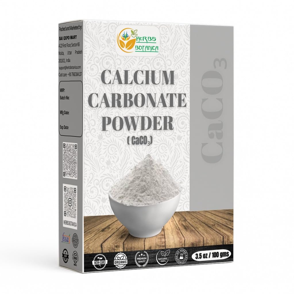 Herbs Botanica Calciumcarbonat-Pulver in Lebensmittelqualität – Kalziumergänzung für Kochen, Backen, Antazidum und DIY-Zahnpasta (100 g)
