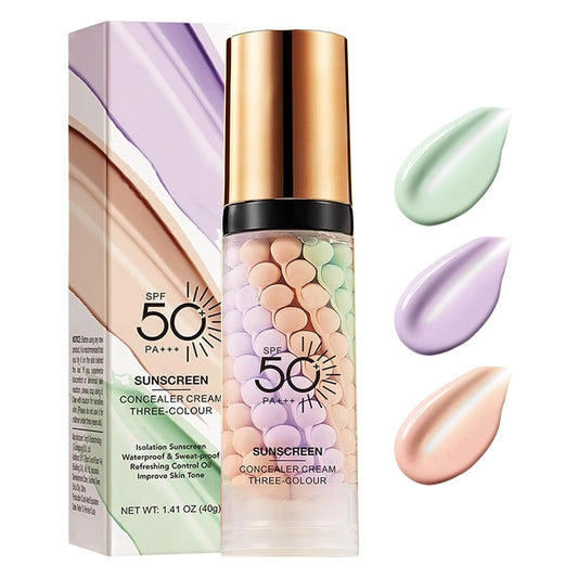 3-in-1 Primer, Sonnenschutz-Isolationscreme & getönte Feuchtigkeitscreme SPF 50 – Farbkorrektur, Ölkontrolle & Concealer für ebenmäßigen Teint (Lila, 30 ml)