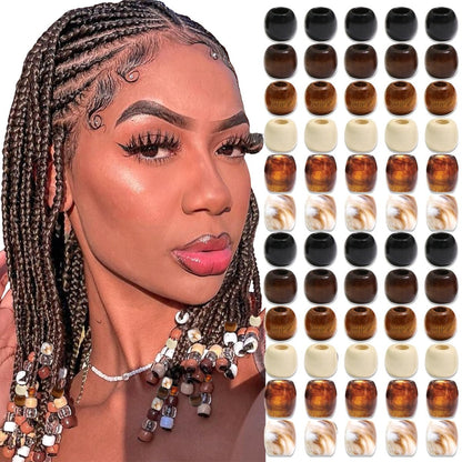 NAISKA 60-teilige Holzflechtperlen für Haare – Mehrfarbige Loc-Perlen, Dreadlock-Accessoires, DIY-Haarklammern für Frauen und Männer
