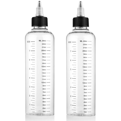 Hpmjz 2er-Pack Applikatorflaschen für Haarfarbe 8,5 oz mit Graduierungsskala, Haaröl-Applikatoren mit Drehverschluss und Spitze, leere Plastik-Öl-Quetschflaschen für Salon, Stylist, Zuhause